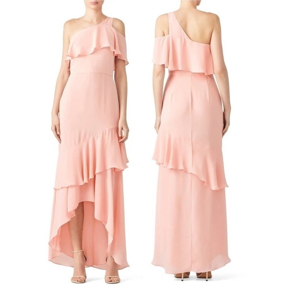 Parker Blush Pink Sharon One Shoulder Chiffon Asymmetrical Hem Evening Gown NWT - Picture 1 of 10